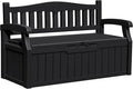 Greesum 80 Gallon Outdoor Storage Bench, Resin Patio Furniture with Armrest,Waterproof and UV-Resistant, Perfect to Garden, Poolside and Lawn, Dark Black