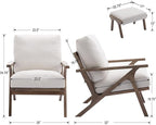 Mid Century Modern Accent Chair with Ottoman, Farmhouse Linen Upholstered Living Room Armchair and Ottoman Set, 23" Seat Wide Retro Leisure Lounge Chair with Wood Frame for Home, Bedroom, White