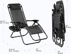 Nazhura Set of 2 Relaxing Recliners Patio Chairs Adjustable Steel Mesh Zero Gravity Lounge Chair Beach Chairs with Pillow and Cup Holder Black