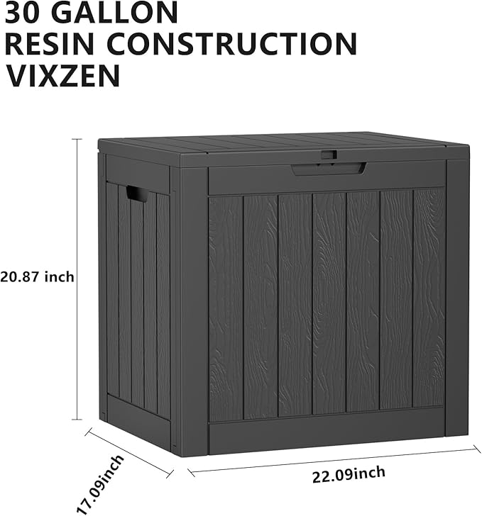 30 Gallon Resin Deck Box,Lockable Outdoor Storage Box for Patio Cushions Storage Furniture,Garden Tools,Pool Supplies, Weatherproof and UV Resistant- Black