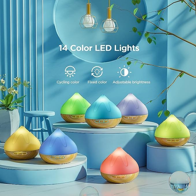 500ML Essential Oil Diffuser: Aroma Diffuser with Remote Control for Hotel Spa Yoga Room - Humidifier with 14 Colors LED Night Light for Bedroom Home Relaxation-Light Brown