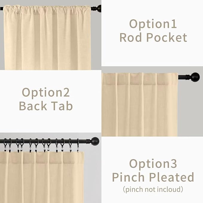 Joydeco Linen Curtains 72 Inch Length 2 Panels Set, Light Filtering Curtains for Bedroom Living Room,Linen Blend Drapes 52 Inches Wide with Back Tab Rod Pockets (W52 x L72 Inch, Natural)