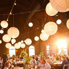 Paper Lanterns Decorative, White Hanging Round Chinese Lanterns with Lights for Wedding Anniversary Birthday Party 12 LED Light Pack of 12
