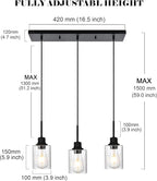 Modern 3-Light Pendant Island Light Fixture Black Ceiling Hanging Lights with Clear Seeded Glass and Adjustable Cord,Industrial Pendant Lighting for Kitchen Living Room Dining Room Foyer