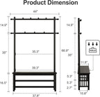 Coat Rack with Shoe Storage, Wooden Hall Tree with Bench, 11 Hooks and 2-Tier Storage Shelves, 3-in-1, Entryway Bench with Coat Rack (39.3"-Black)