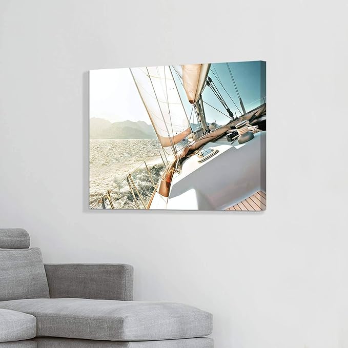 ARTISTIC PATH Nautical Picture Canvas Wall Art: Sailboat Artwork Seascape Print on Canvas for Office Bedrooms (36" W x 24" H,Multi-Sized)