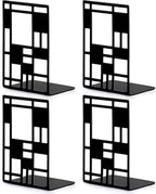 Book Ends, Bookends, Book Ends for Shelves, Bookends for Heavy Books, Book Divider Decorative Holder, Metal Heavy Duty Bookend Black 2 Pair, Abstract Art Desgin Book Stopper Supports for Office, Home