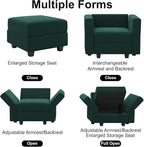 Belffin Modular Sofa Couch with Storage Seats Velvet 3 Seater Sofa for Living Room Green