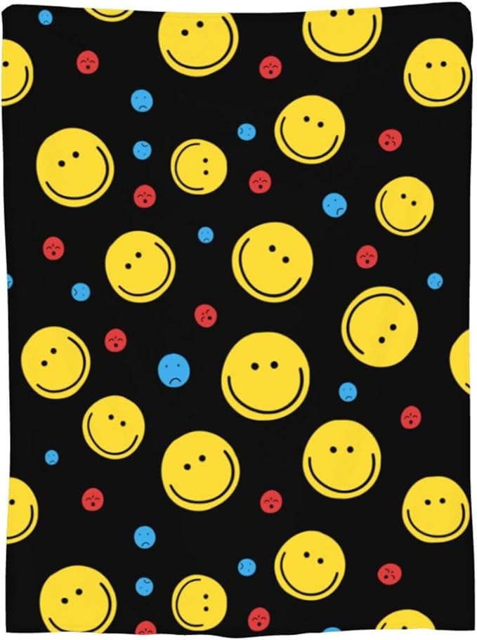 Smiley Face Throw Blanket Soft Smiley Fleece Blanket Men Women Gift for Kids Boys Girls for Party Couch Sofa Bed Deco Blankets 60x50 Inches