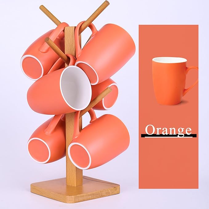 Coffee Mugs Set of 6, 12oz Ceramic Coffee Mugs with Handle, Matte Porcelain Orange Coffee Mug for Latte, Tea, Cocoa, Cappuccino, Cups for Women Men for Home Restaurant Mug (Orange)