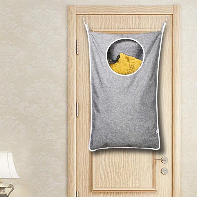 KEEPJOY Saves Space Door-Hanging Laundry Bag,Door Hanging Laundry Hamper with 2 Different Types of Hooks, Oxford Fabric Hanging Laundry Basket for Clothes Size 30"X20" -2 Pack Gray