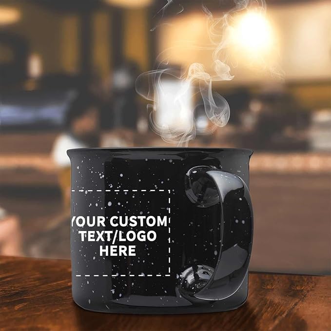 DISCOUNT PROMOS Custom Ceramic Campfire Coffee Mugs 13 oz. Set of 10, Personalized Bulk Pack - Perfect for Tea, Espresso, Cappuccino, Hot Cocoa - Black