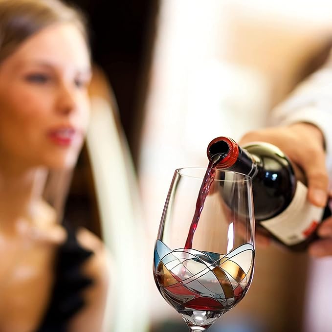 Bezrat Wine Glasses Hand Painted - Set of 2 - Women Wine Gift - Wine Lover Glass - Beautiful Glassware Gifts Ideas for Women Inspired by 'Duomo di Milano' Mothers Day - 12 oz (Red)