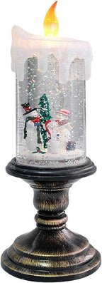 Eldnacele Christmas Snow Globe Candle Battery Operated Lighted Flameless Candles Light Swirling Water Glittering Spinning Candles for Home Decoration(Snowmen Family)