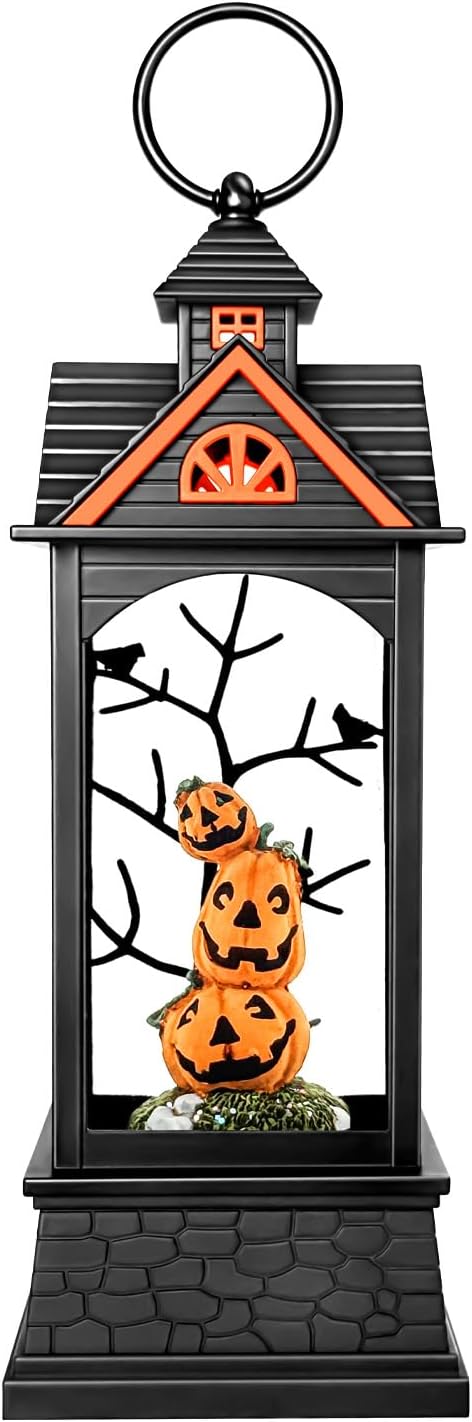 Halloween Snow Globe Lantern, Spooky Ghost Halloween Decor, Plug-in & Battery Operated Snow Globes for Halloween Decorations Indoor