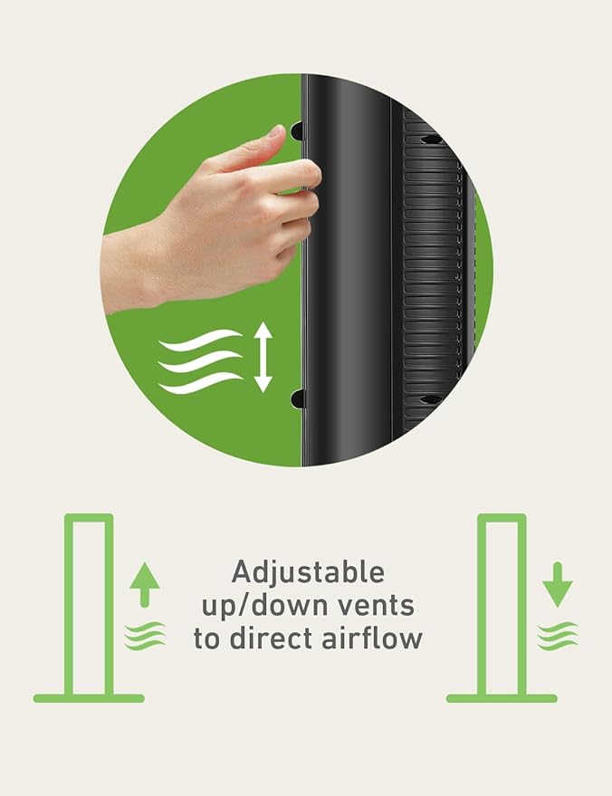 Holmes 31" Manual Tower Fan, 70° Oscillation, 3 Speeds, 2-Hour Auto Shut-Off Timer, Adjustable Vents, Compact and Slim Profile, Carry Handle, Ideal for Cooling your Home, Bedroom or Office, Black