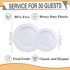 FLOWERCAT 60PCS White Plastic Plates - Heavy Duty White Disposable Plates for Birthday Party/Wedding -serve for 30 guests Include 30PCS 10.25" Dinner Plates & 30PCS 7.5" Dessert Plates for Party