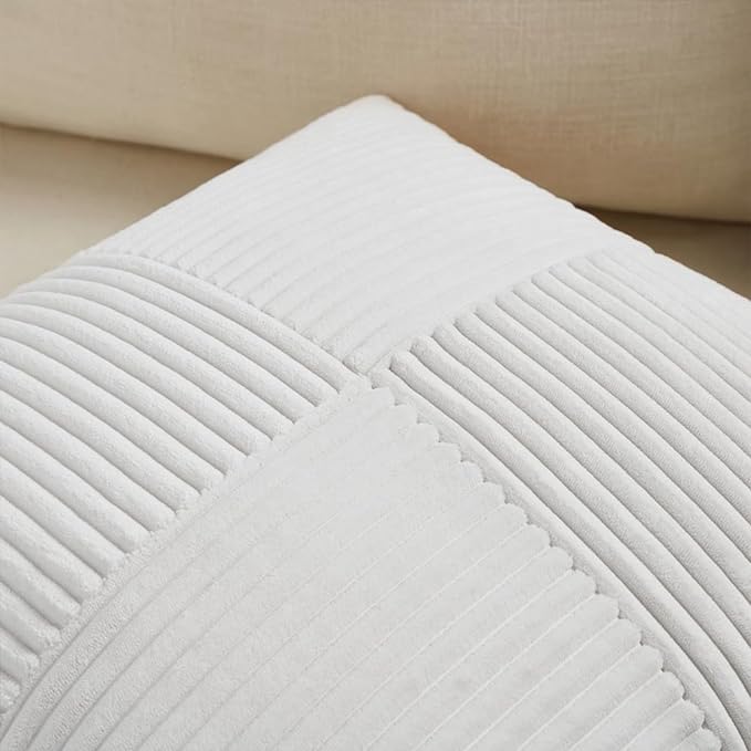 Fancy Homi 2 Packs White Long Lumbar Decorative Throw Pillow Covers 12x24 Inch for Couch Bed Sofa, Rustic Farmhouse Boho Home Decor, Soft Striped Corduroy Rectangle Accent Cushion Case 30x60 cm