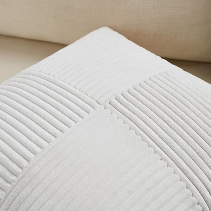 Fancy Homi 2 Packs Pure White Decorative Throw Pillow Covers 22x22 Inch for Living Room Couch Bed, Rustic Farmhouse Boho Home Decor, Soft Corss Corduroy Patchwork Accent Square Cushion Case 55x55 cm