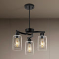 3 Light Modern Dining Chandeliers Over Table，Black Light Fixture for Dining Room，Farmhouse Chandelier with Glass Shade，Industrial Pendant Lighting for Kitchen Island，Foyer,Hallway, Bedroom