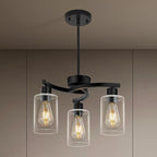 3 Light Modern Dining Chandeliers Over Table，Black Light Fixture for Dining Room，Farmhouse Chandelier with Glass Shade，Industrial Pendant Lighting for Kitchen Island，Foyer,Hallway, Bedroom