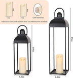 25'' 19'' Lanterns Decorative Outdoor Indoor, Black Metal Outdoor Candle Lanterns, Set of 2 Modern Farmhouse Decorative Lantern for Fireplace, Patio, Porch, Floor, Halloween Lantern (No Glass)