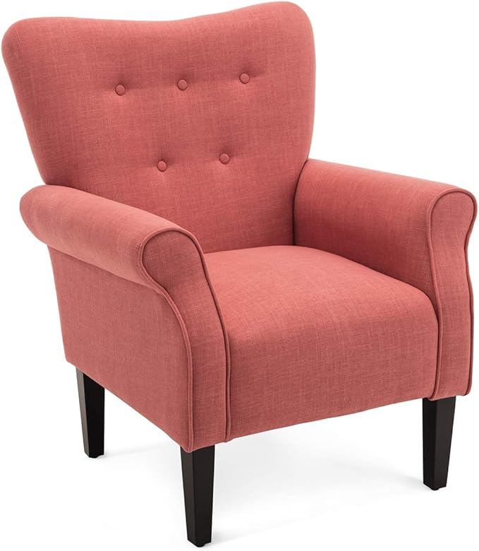 BELLEZE Modern Accent Chair for Living Room, High Back Armchair with Wooden Legs, Upholstered Wingback Side Chair Padded Armrest Single Sofa Club Chair for Living Room, Bedroom - Allston (Brick)