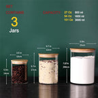 Glass Flour and Sugar Containers, Set of 3 Large Glass Flour Canister with Airtight Lids, Pantry Storage Containers for Suger, Rice, Salt (100 OZ/54 OZ/27 OZ)