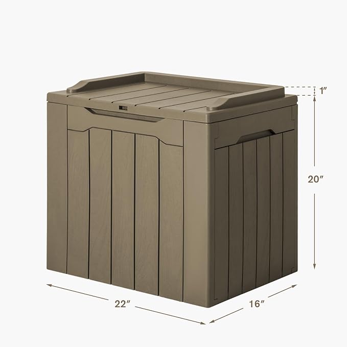 JUMMICO 31 Gallon Resin Deck Box Waterproof Indoor Outdoor Storage Boxes for Patio Furniture Cushions and Garden Tools (Light Brown)