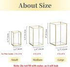 Glass Hurricane Candle Holder Large - Hewory 3pcs Gold Rectangle Flower Holders Centerpiece for Table, Tall Floor Square Pillar Candle Lantern for Wedding, Anniversary, Party, Fireplace, Dining Room