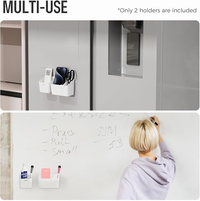 loukin Magnetic & Adhesive Dry Erase Marker Holder with Diver, 1 Small + 1 Mini, Magnetic Storage Organizer for Whiteboard or Refrigerators (White)
