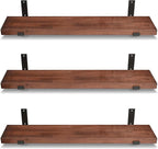 CONSDAN Floating Shelves for Wall Mounted Book Shelf Hanging Shelves Floating Bookshelf for Bedroom, Bathroom, Living Room, Kitchen USA Grown Solid Hardwood, Dark Maple 16x7.5x1.5 in (Set of 3)