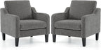 VINGLI Accent Chairs Set of 2 for Living Room, Light Grey Mid Century Modern Chair Soft Chenille Sofa Chair Upholstered Comfy Arm Chairs for Bedroom, Play Room, Apartment