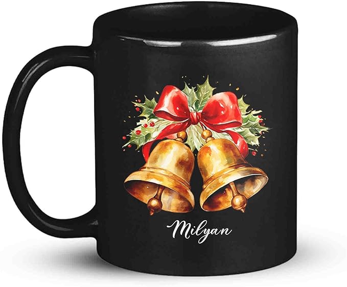 Christmas Jingle Bells Design Ceramic Mug, Custom Christmas Themed Cup With Name, Gift For Sibling, Personalized Coffee Mug With Jingle Bells Design, Customized Xmas Black Cup 11oz 15oz