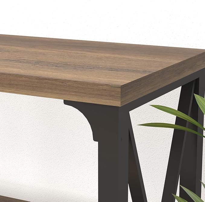 LVB Rustic Console Table, Wood Metal Entryway Table Behind Couch, Industrial Sofa Table with 3 Tier Storage Shelf, Modern Wooden Foyer Hallway Table for Entry Living Room Bedroom, Rustic Oak, 47 Inch