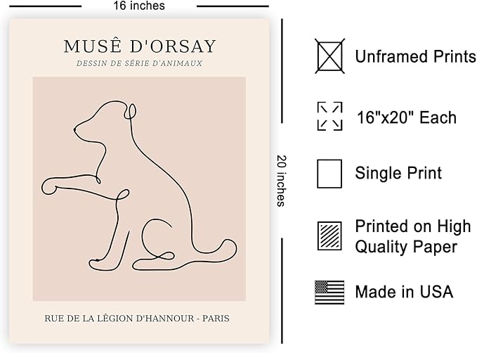 Poster Master Vintage Poster - Retro One Line Dog Drawing Print - Dog Art - Minimal Gift for Men, Women, Animal Lover - Abstract Wall Decor for Home, Office, Bedroom - 16x20 UNFRAMED Wall Art