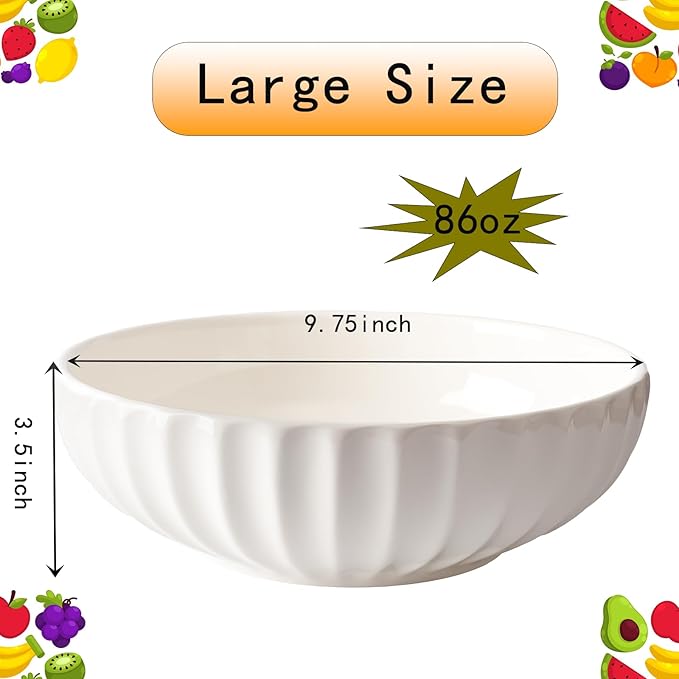 Ceramic Fruit Bowl for Home Kitchen Decor, 10" Large Fruit Basket,Decorative Fruit Storage for Table Countertop, Fruit and Vegetable Holder