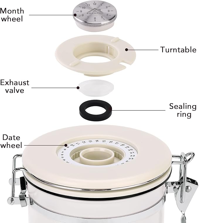 ShanSon Coffee Canister Airtight Coffee Container Stainless Steel Coffee Bean Storage Container with CO2 Release Valve and Scoop Coffee Canister for Beans,Grounds,Sugar,Flour,Tea,Cereal,22OZ,Off-White