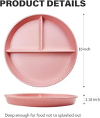 greenandlife 10 Inch 4PCS Unbreakable Portion Control Plates, Divided Plates for Kids Adults, Dishwasher & Microwave Safe Compartment Plate, Lightweight Reusable Wheat Straw Plate, BPA Free