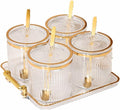 Acrylic Condiment Spice Jars,Condiment Spice Box With Lids and Spoons and Tray,Clear Plastic Sugar Salt Canisters,Seasoning Box 4 Pack,Seasoning Box Set for Kitchen to Storage Salt,Paprika,Sugar