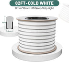 GZBtech Flexible LED Neon Rope Lights 82FT,AC 110-120V Waterproof Strip Light, 120 LEDs/M Cuttable Connectable Neon Lighting for Indoor Outdoor Home Decor/Commercial Building Use-Cold White 25M