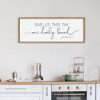 SRSZHIYUE Give Us This Day Our Daily Bread Sign Wall Decor Art 32"×12" Matthew 6:11 Dining Room Kitchen Large Wood Framed Wall Hanging (Wood)
