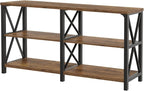 LVB Wood Console Table, Rustic 3 Tier Sofa Table Behind Couch, Industrial Metal Entryway Table with Storage Shelf, Farmhouse Wooden Foyer Hallway Table for Entry Living Room, Rustic Brown, 55 Inch