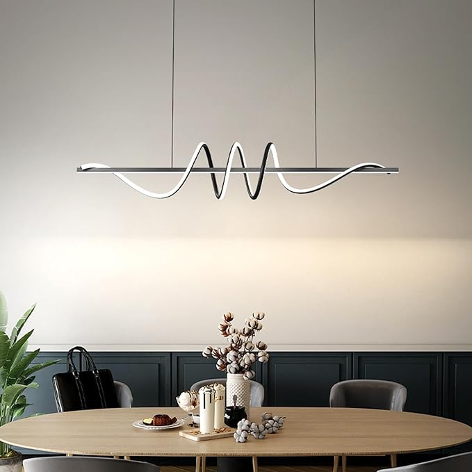 JAYMP Dining Room LED Chandelier 56W Dimmable Kitchen Island Light Modern Pendant Light Geometric Design Hanging Light Fixture Black 39 Inches