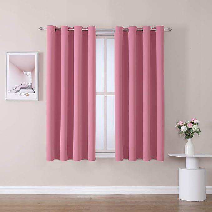 ChrisDowa Grommet Room Darkening Curtains for Bedroom and Living Room - 2 Panels Set Thermal Insulated Blackout Curtains (Pink, 52W x 63L)