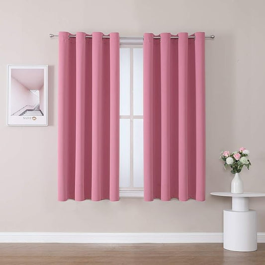 ChrisDowa Grommet Room Darkening Curtains for Bedroom and Living Room - 2 Panels Set Thermal Insulated Blackout Curtains (Pink, 52W x 54L)