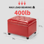 Joveco Leather Storage Ottoman, 24" Rectangle Square Bench Foot Rest Stool for Bedroom Living Room, Red