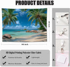 keowhsf Beach Summer Ocean Tapestry – Tropical Palm Trees Wall Hanging Decor with Blue Sky and Seaside Scenery, Nature Landscape Tapestry for Bedroom Living Room Dorm