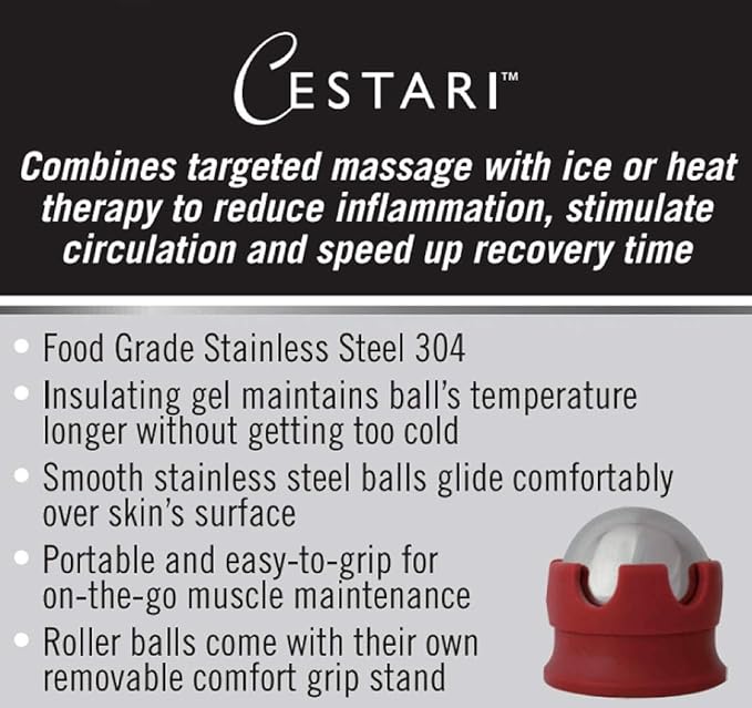 Massage Roller Ball - Stainless Steel Gel Balls for Heat + Ice Therapy - Back, Shoulder, Calf, Foot Massager with Heat or Cold - Myofascial Release - Deep Tissue Trigger Points - Hot Cold Roller..