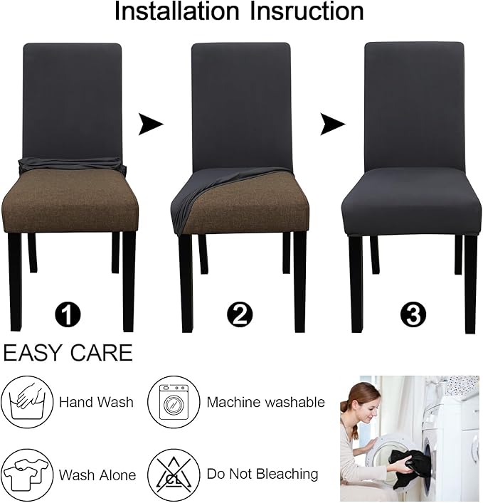 JQinHome Dining Room Chair Covers Set of 8, High Stretch Chair Slipcover Removable Washable Chair Seat Protector Cover for Home Party Hotel Wedding Ceremony (Grey)